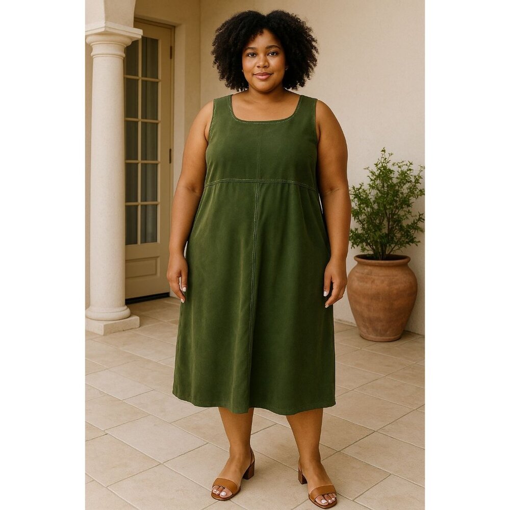 White Stag Size XL (16/18) Dress Sleeveless Back Zip & Slit Olive Green - Picture 7 of 7